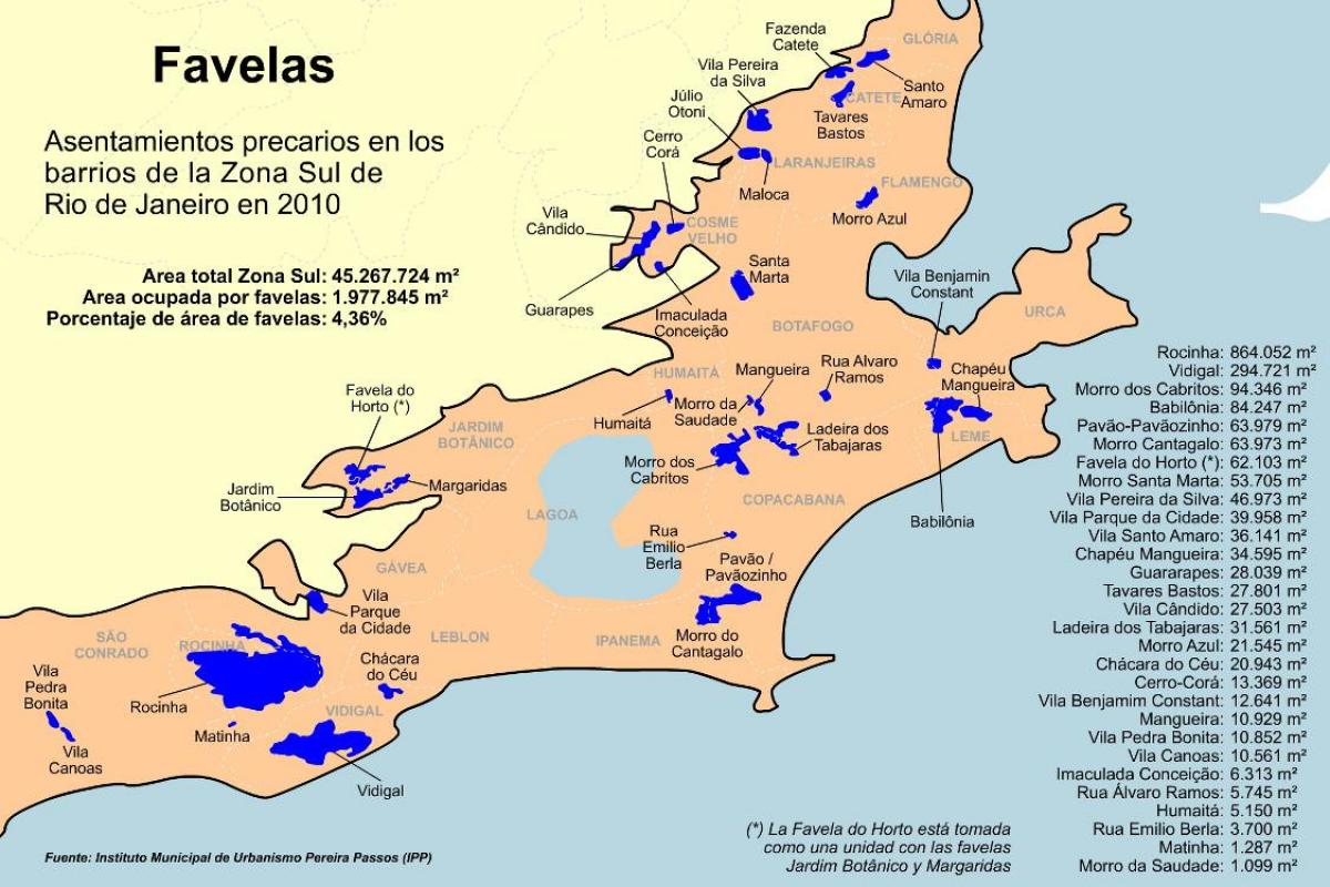 Map of favelas Southern zone of Rio de Janeiro