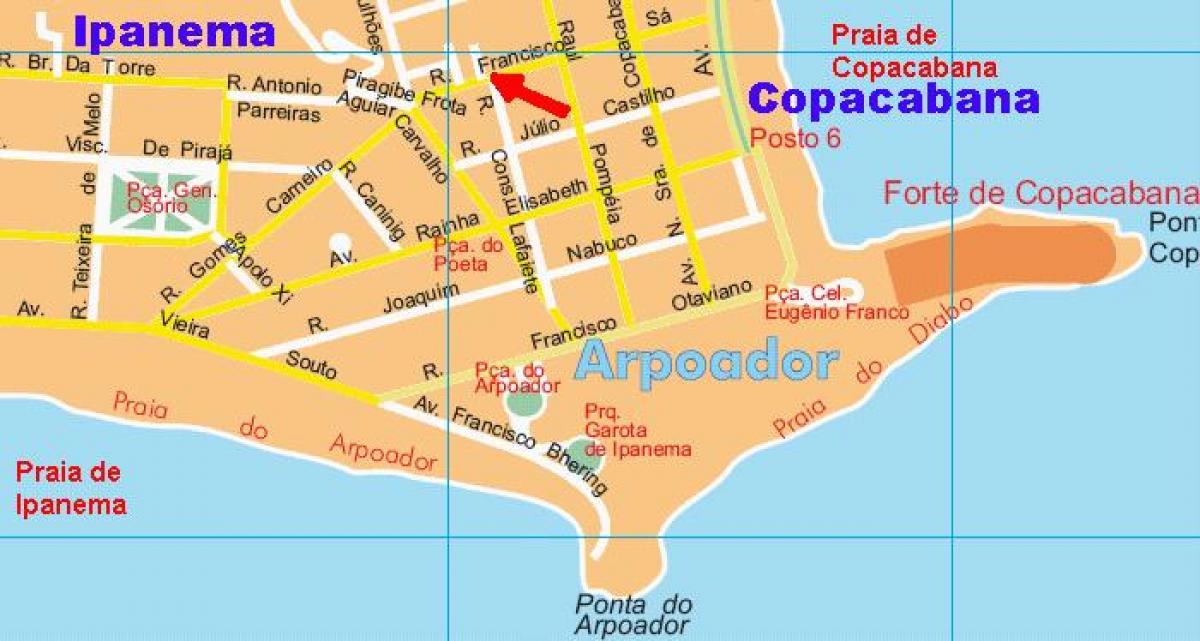 Map of Arpoador beach