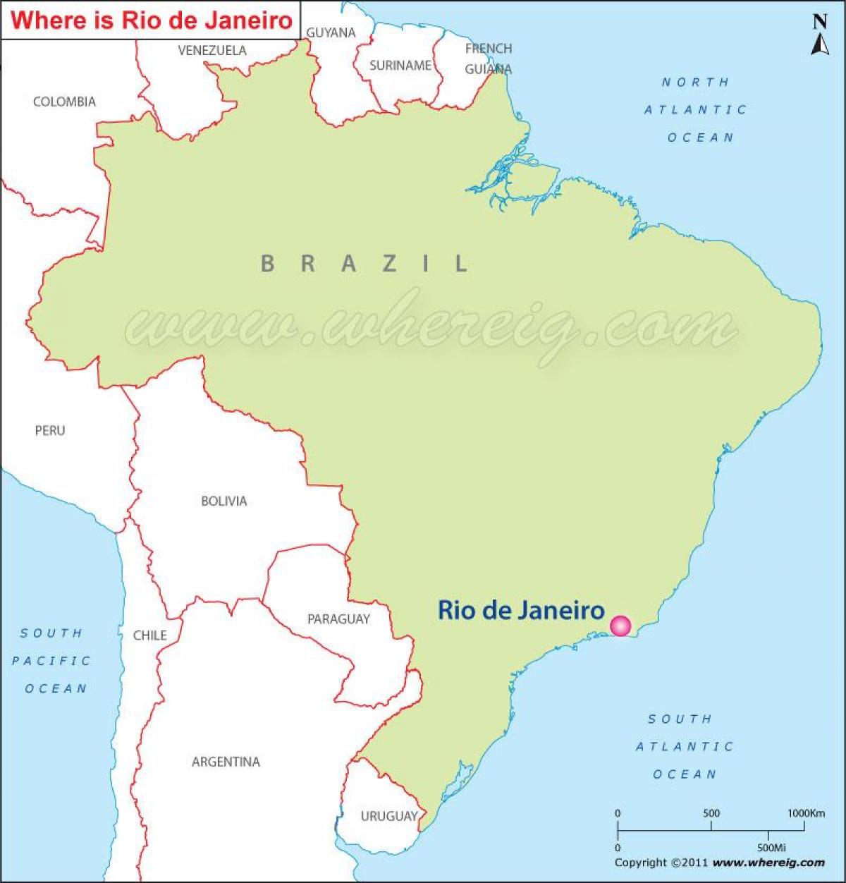 Map of Rio de Janeiro on Brazil