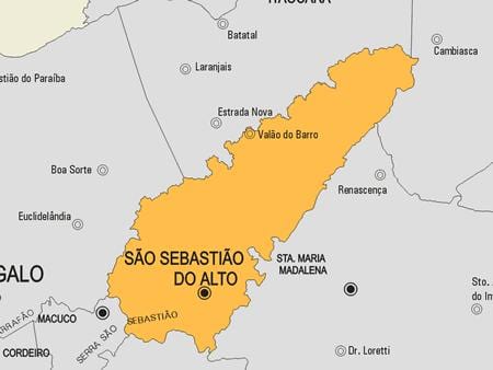 Map of São Sebastião do Alto municipality