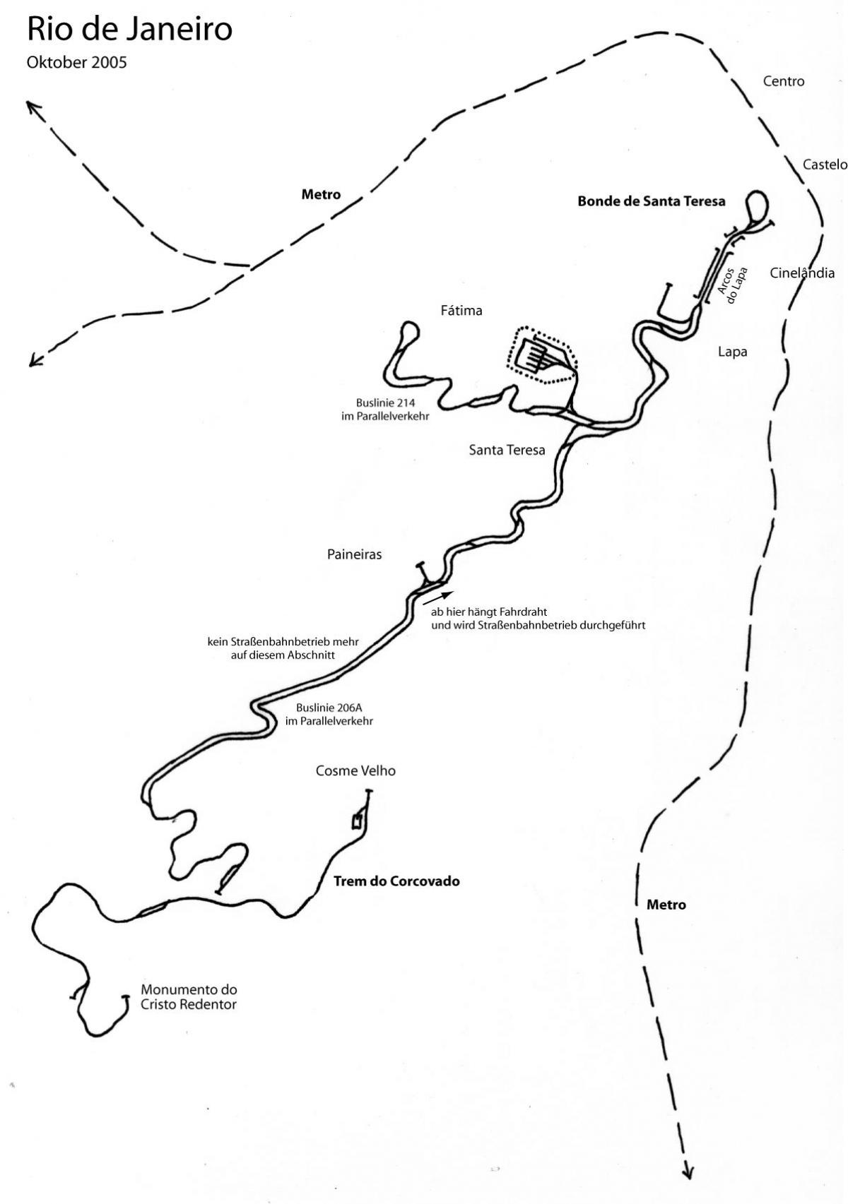 Map of Santa Teresa tram - Line 1