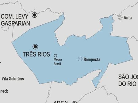 Map of Três Rios municipality
